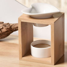 Load image into Gallery viewer, Cream Ceramic Heart and Bamboo Tea Light Burner (Reduced as no candle holder - see photo) - WAS 22.50€
