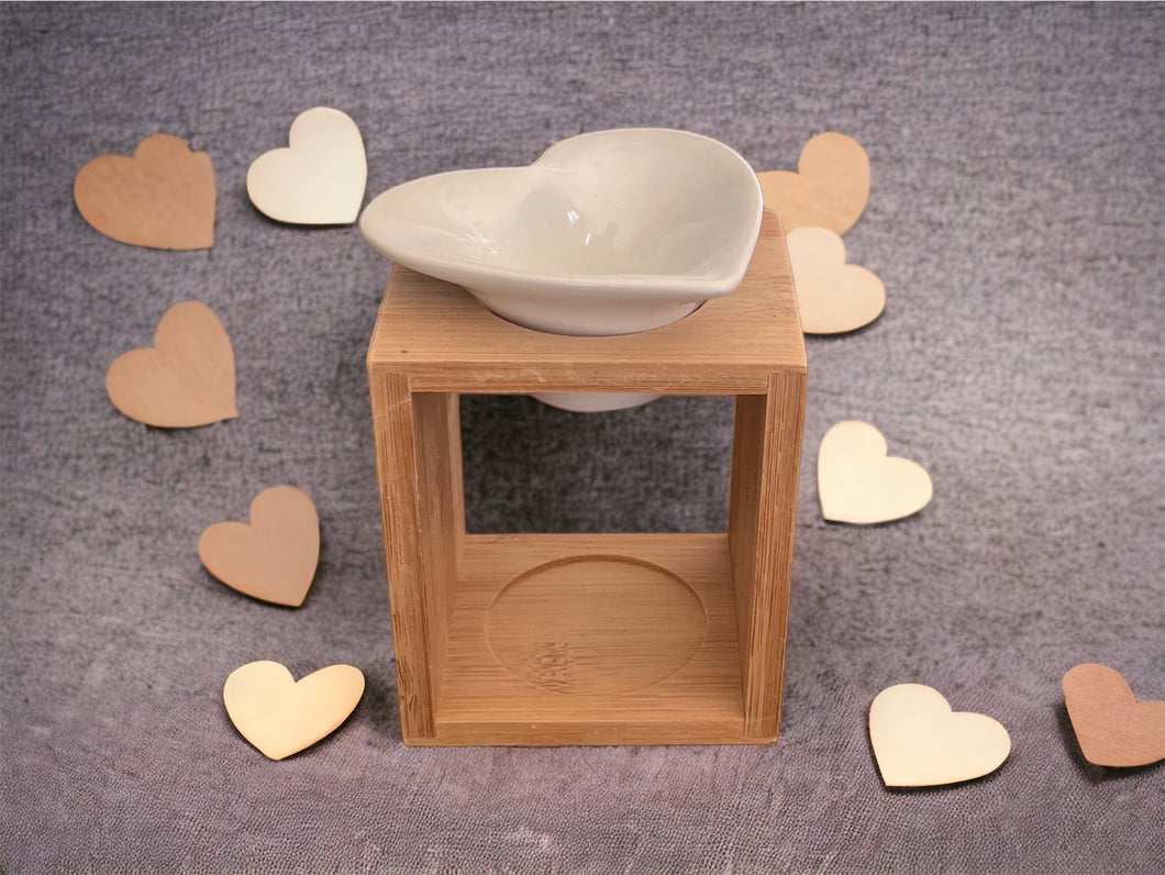 Cream Ceramic Heart and Bamboo Tea Light Burner (Reduced as no candle holder - see photo) - WAS 22.50€